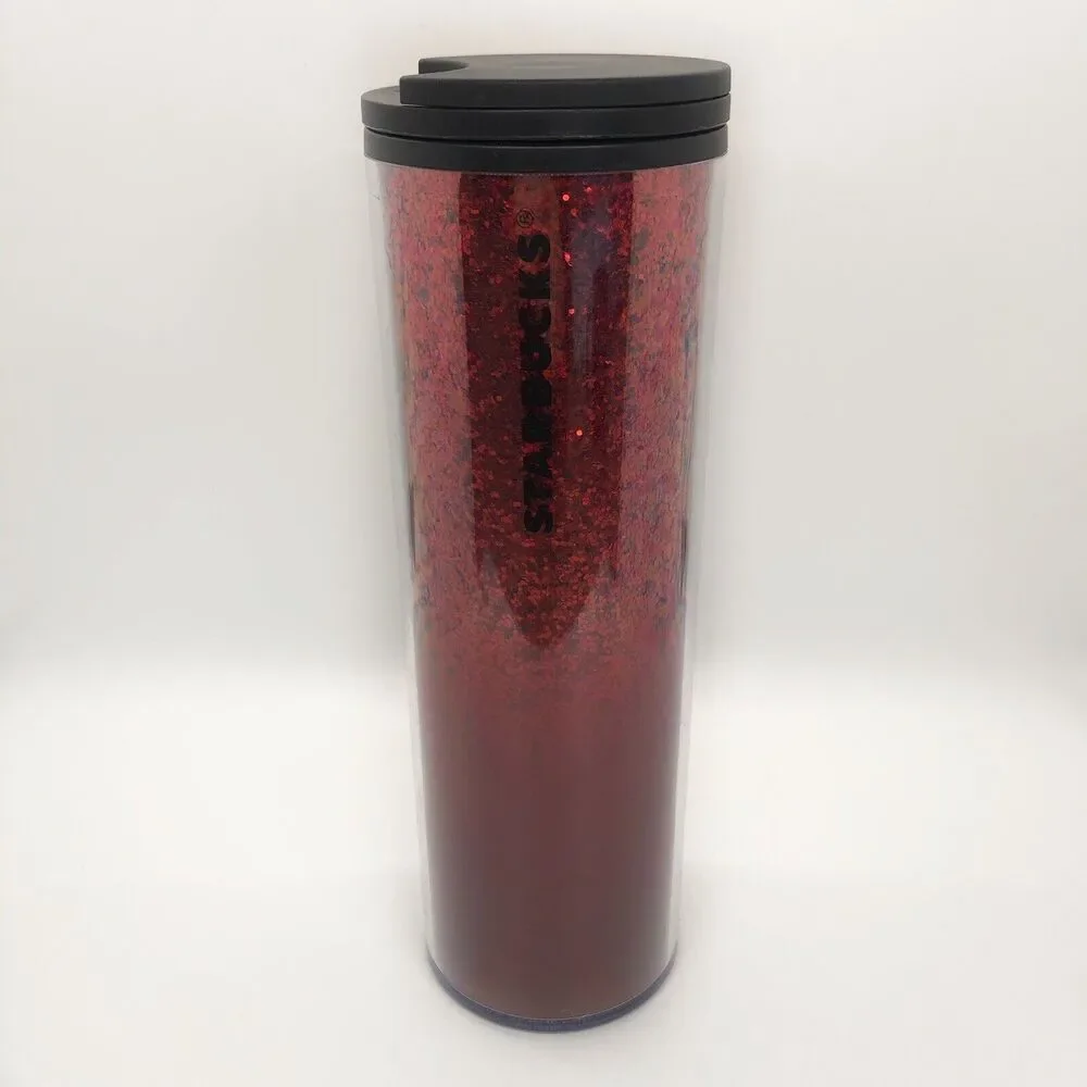 NEW Starbucks Red Glitter Sparkle Sealing Twist Lid Plastic Tumbler 16 fl oz